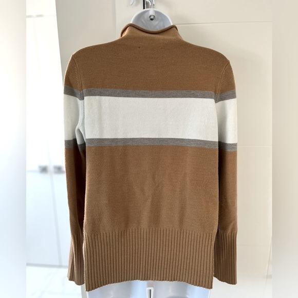 French  Connection/ White, grey & tan/ Mock turtleneck knit sweater/ Size US L - Picture 2 of 10